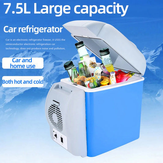 ShopinZone™ Compact 12V 7.5L Mini Car Fridge - Dual Cooler & Warmer Box | Portable Travel Refrigerator in Blue | Ideal for Road Trips, Camping & Outdoor Activities